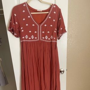 Rust Embroidered Maxi dress from Roolee